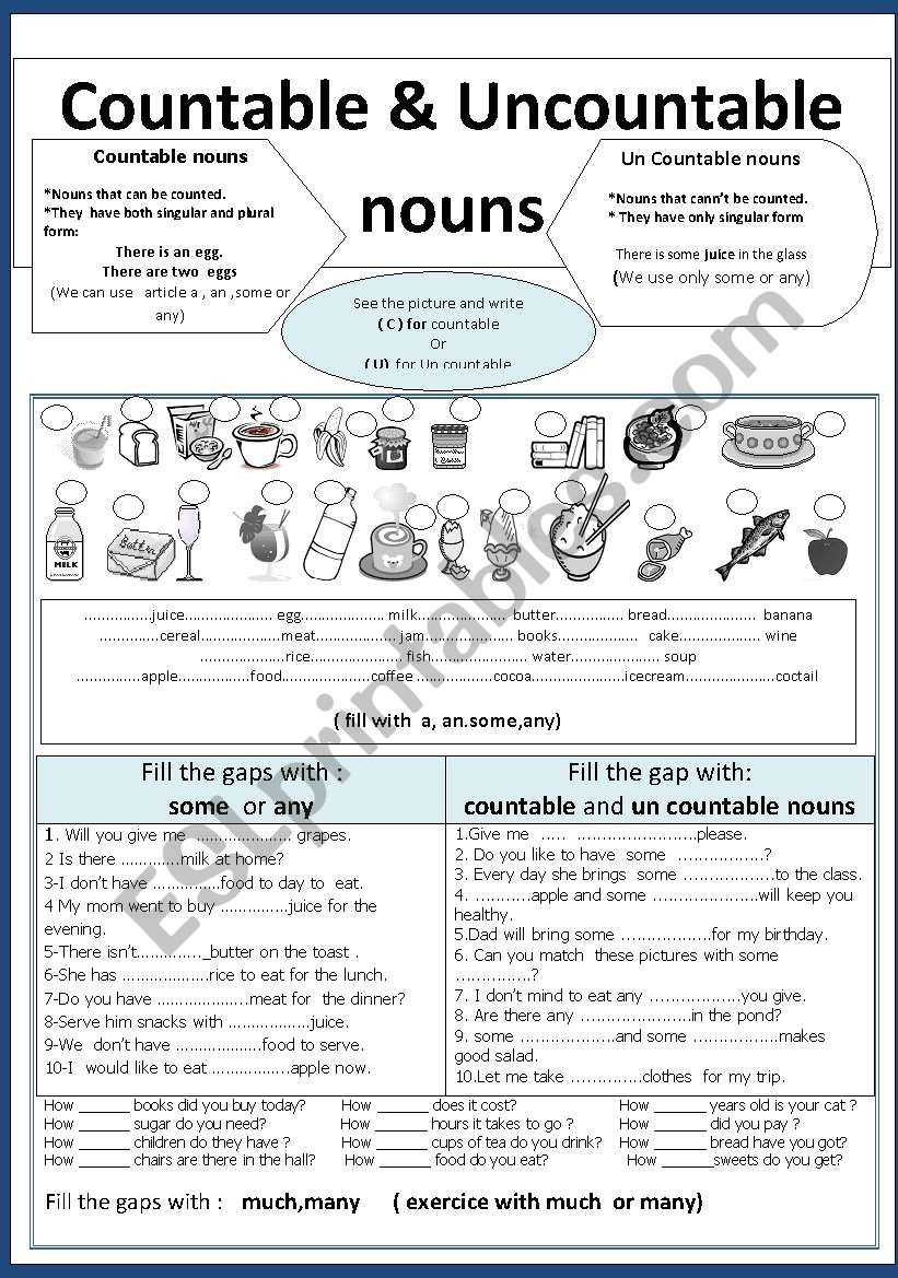 Countable Uncountable Nouns Interactive Worksheet Countable And