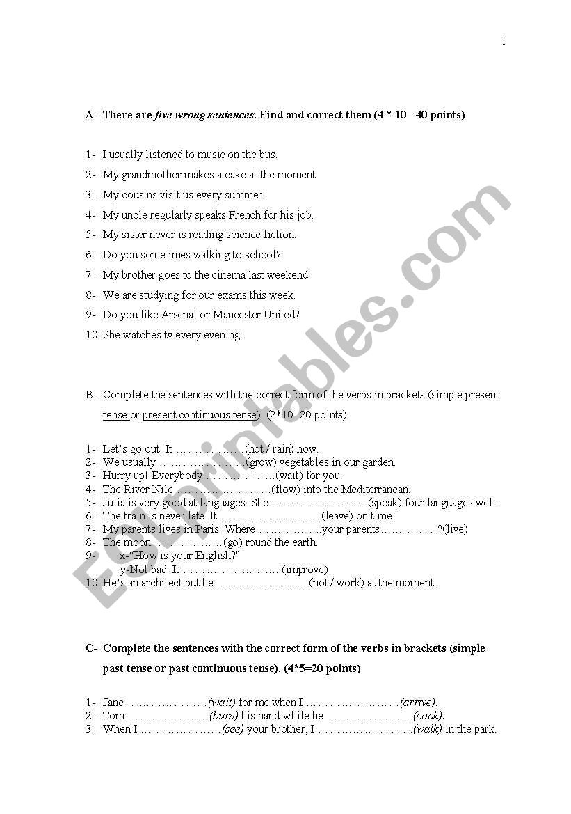 tenses worksheet