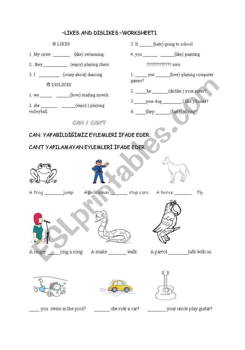 likes-dislikes can-cant worksheet