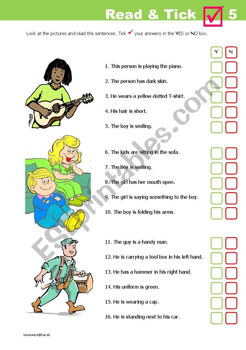 Read & Tick 5 worksheet