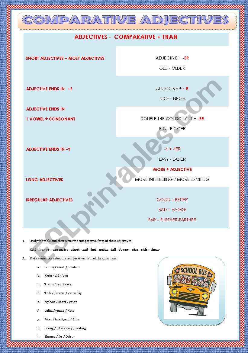 comparative adjectives worksheet