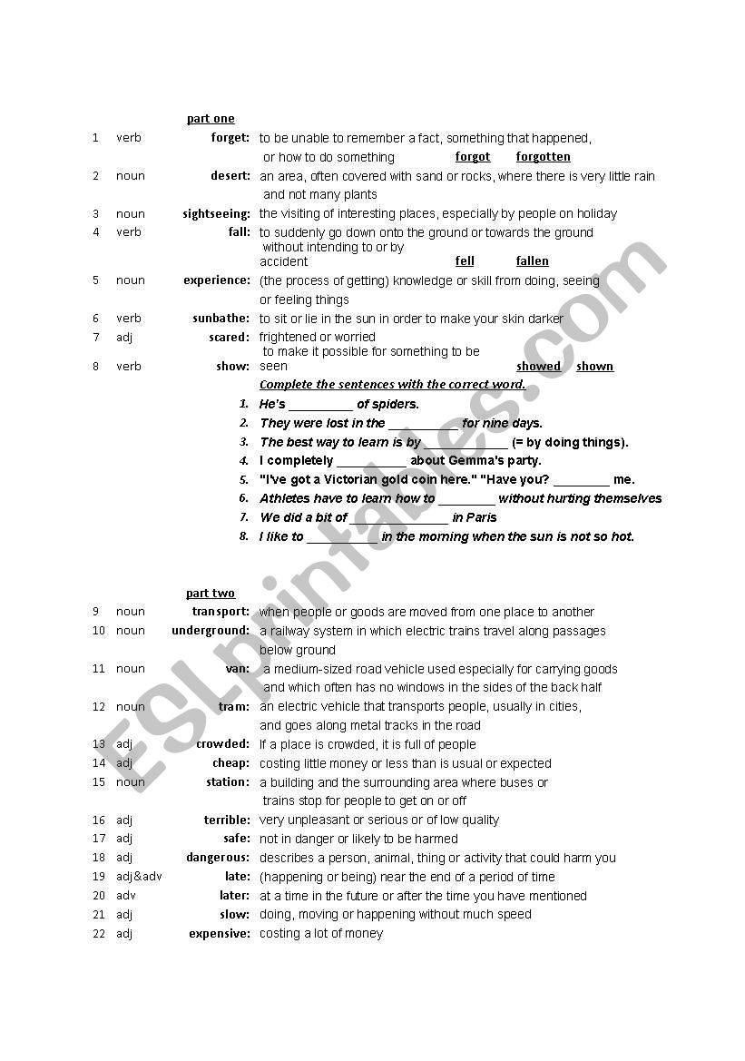vocabulary meanings and exercise