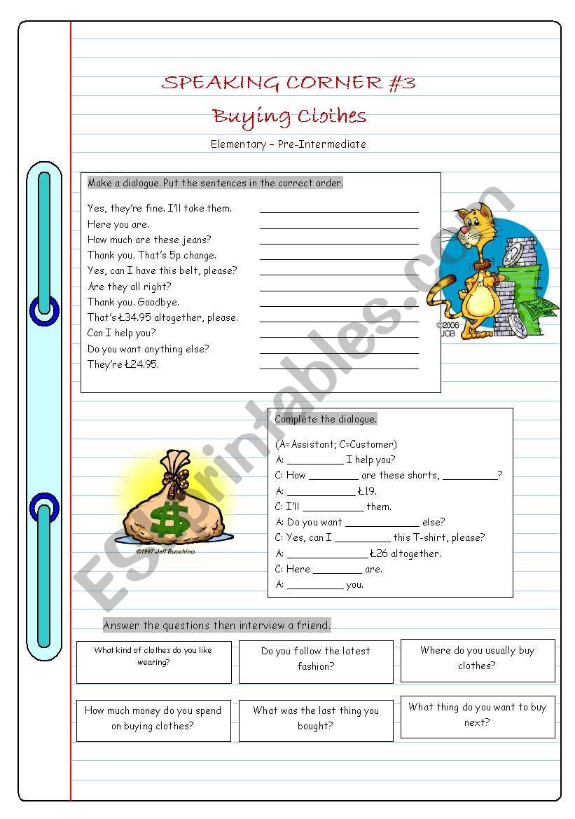 Speaking Corner #3 (Buying Clothes - Elementary - Pre-intermediate))
