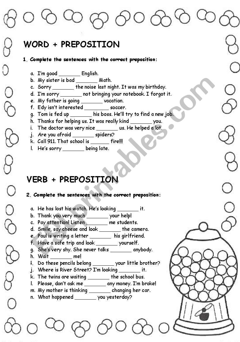 WORD + PREPOSITION, VERB + PREPOSITION