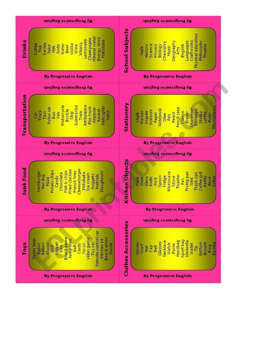 categories page 2 worksheet