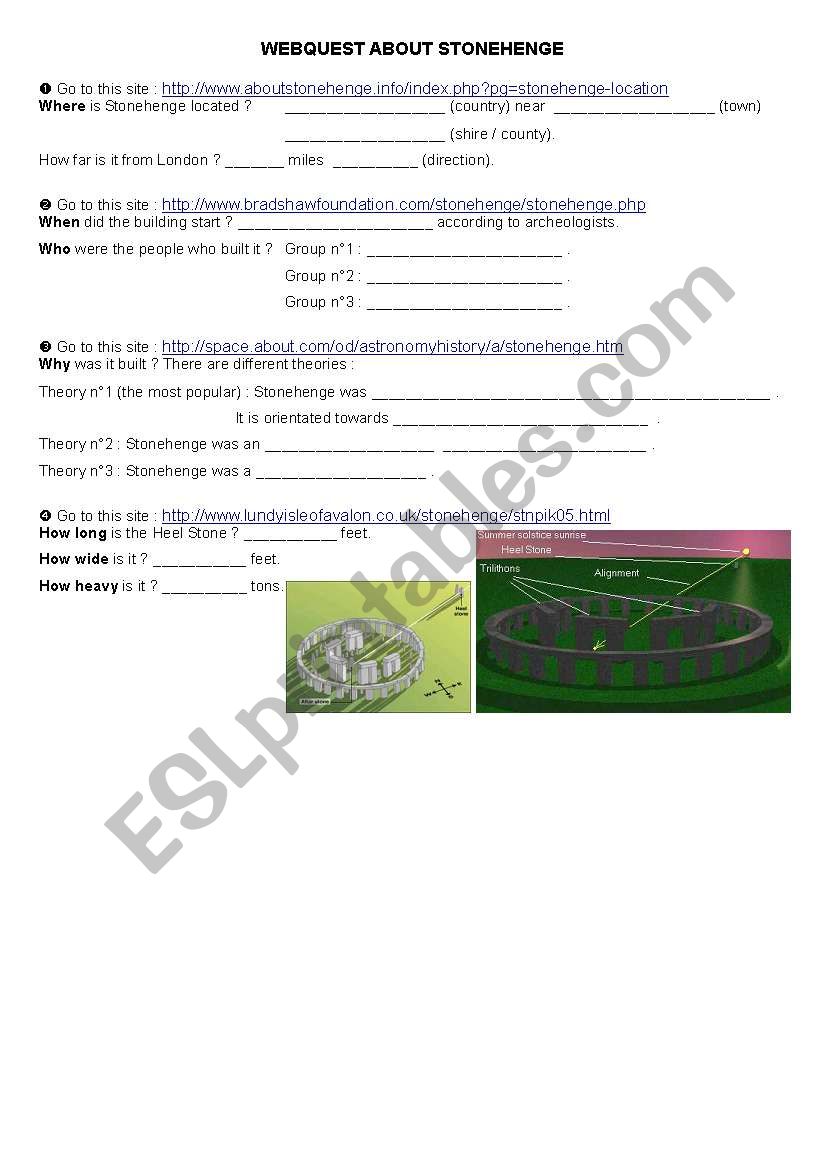 Webquest on Stonehenge worksheet