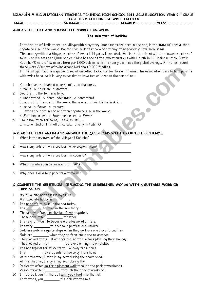 EXAM worksheet