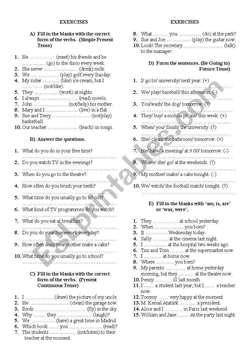 REVISION worksheet