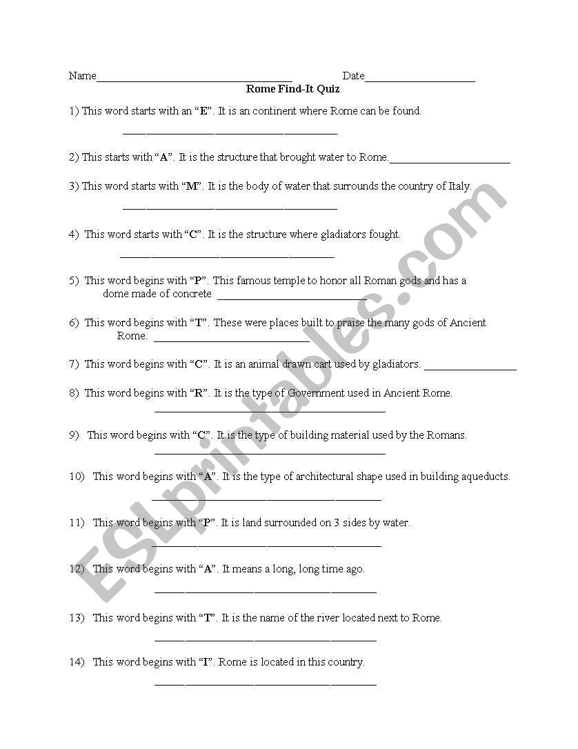 Find-It Rome worksheet