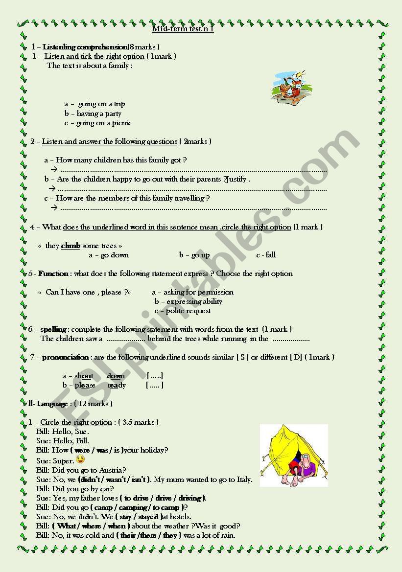 Mid-term test n 1 worksheet