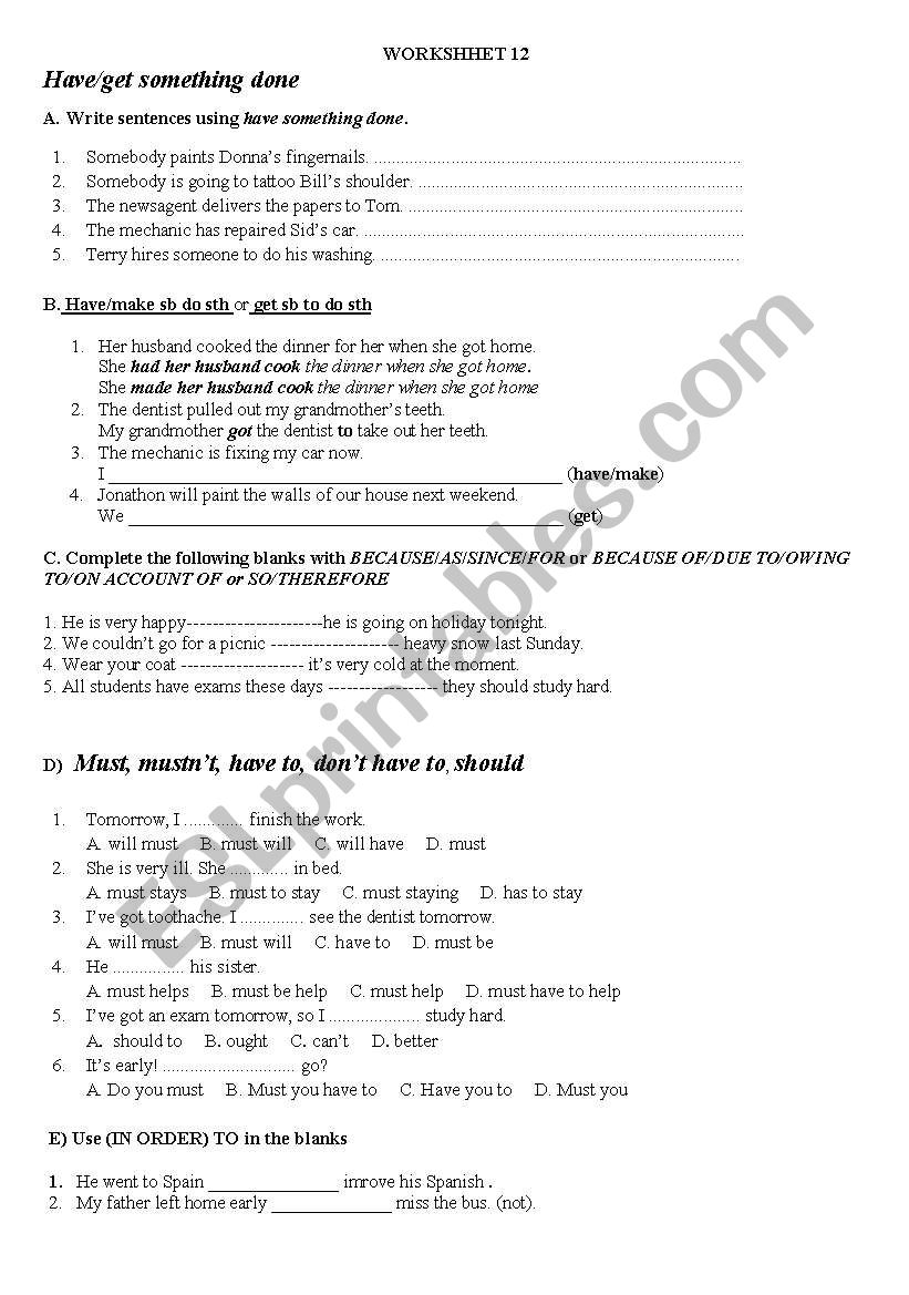 A Useful Worksheet For Grade 12 High School Students