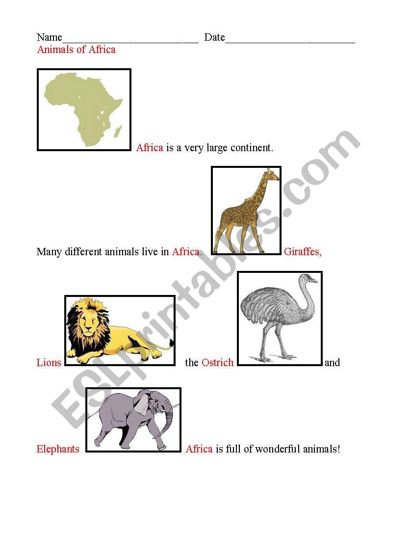 African Animals worksheet