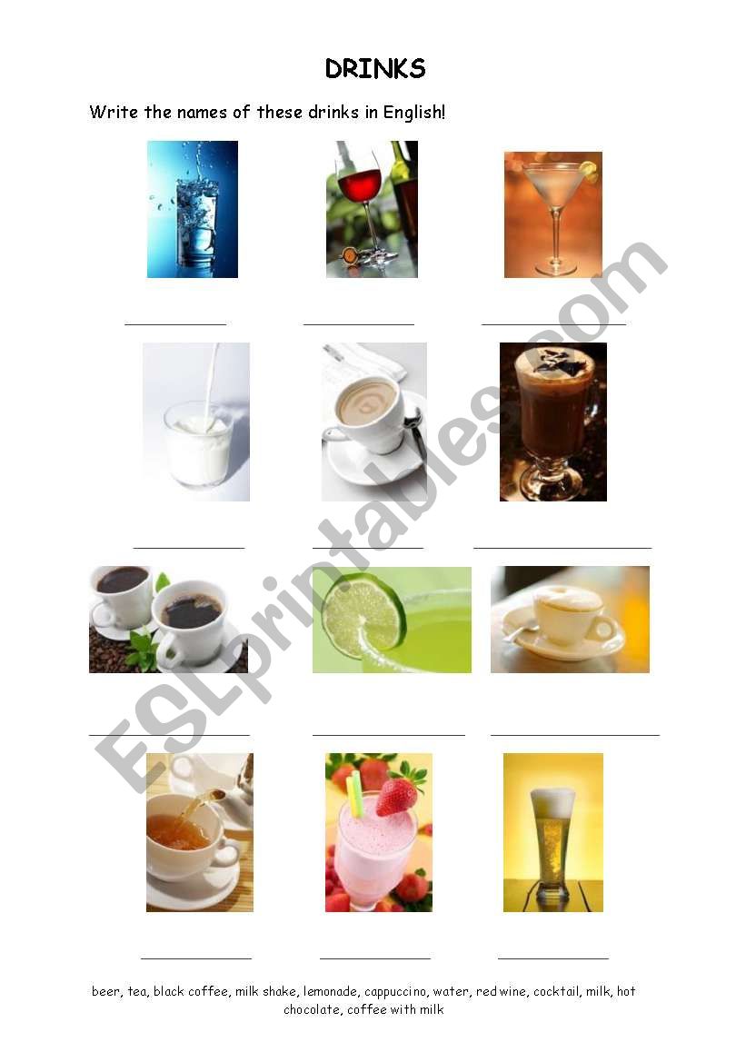 drinks worksheet