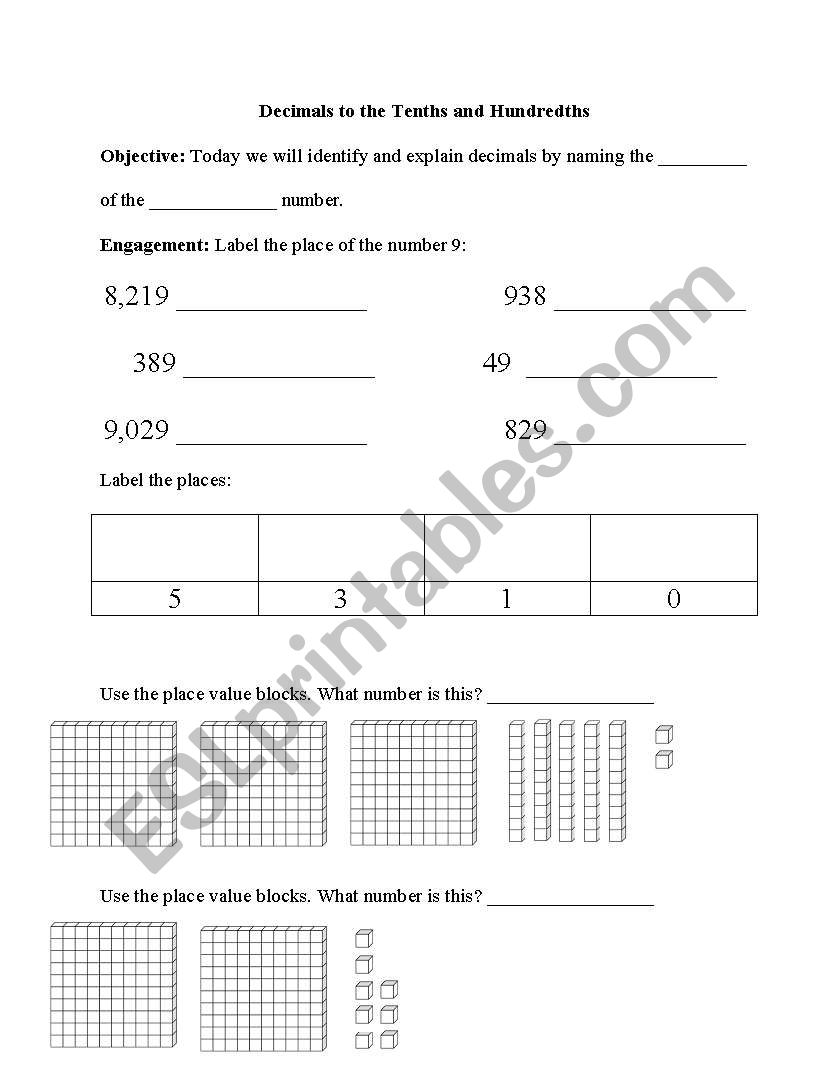Decimals to the Tenths and Hundredths packet