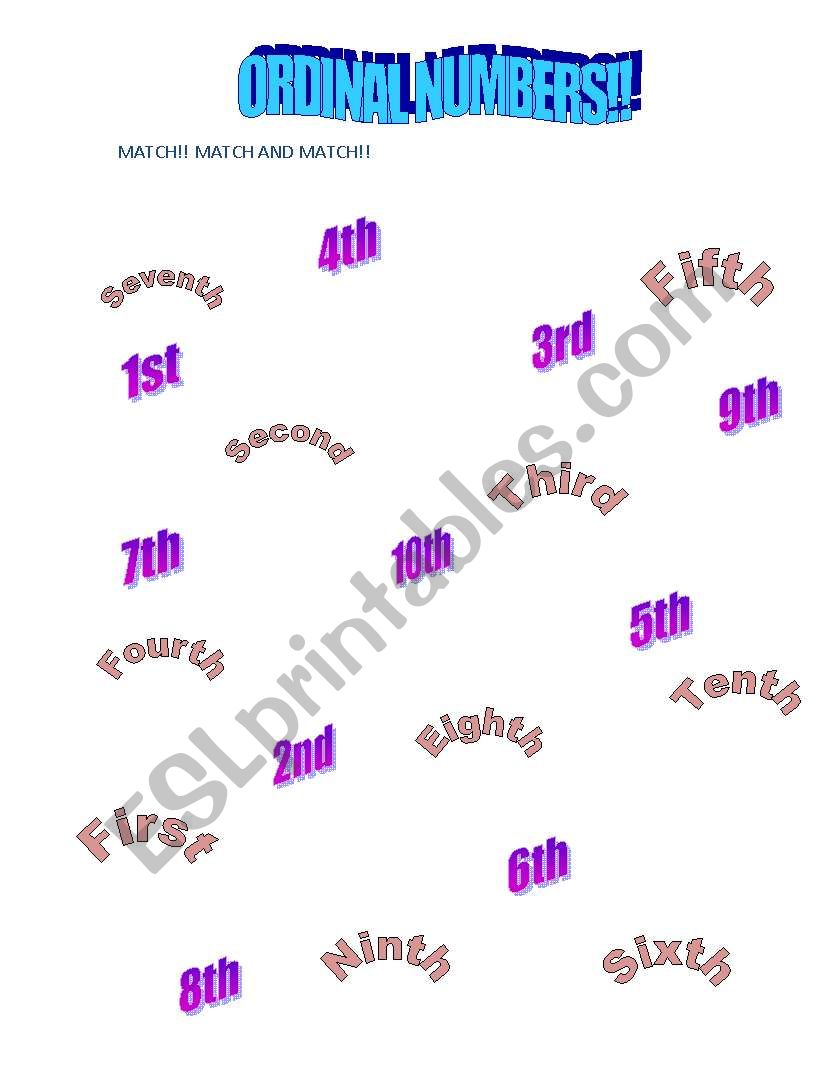 ordinal numbers worksheet