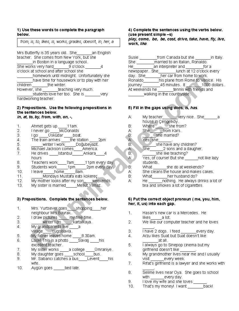 present sipmle worksheet