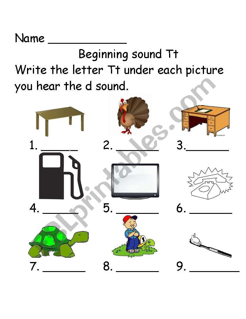 Beginning sounds Tt worksheet