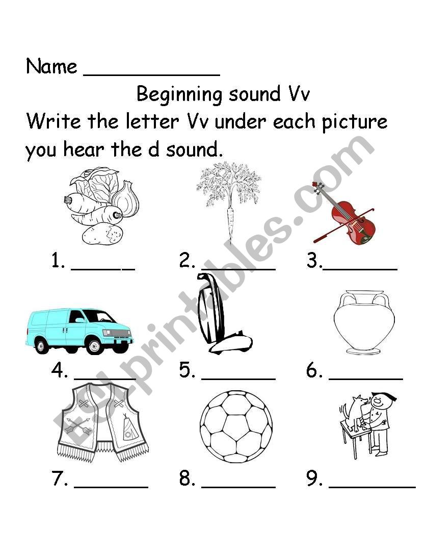 Beginning sound Vv worksheet