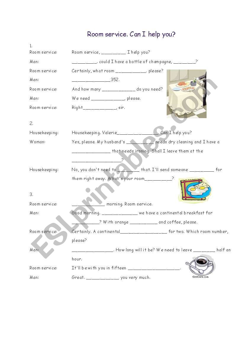 room srevice worksheet