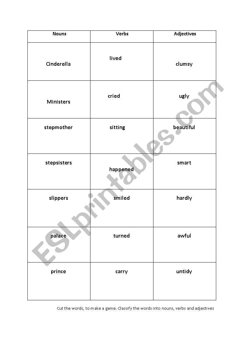 nouns, verbs and adjectives worksheet