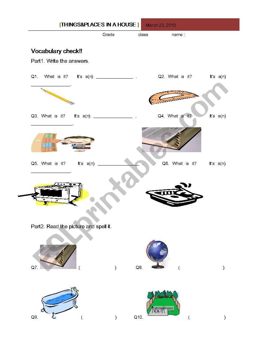 Things in a house and prepositions