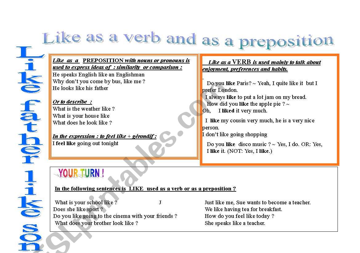 like as a preposition and like as a verb