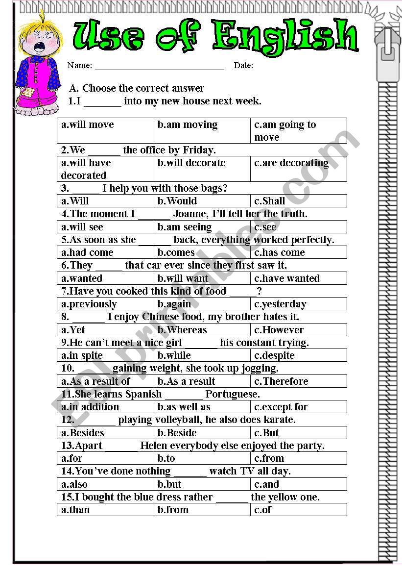 Use of English 2 worksheet
