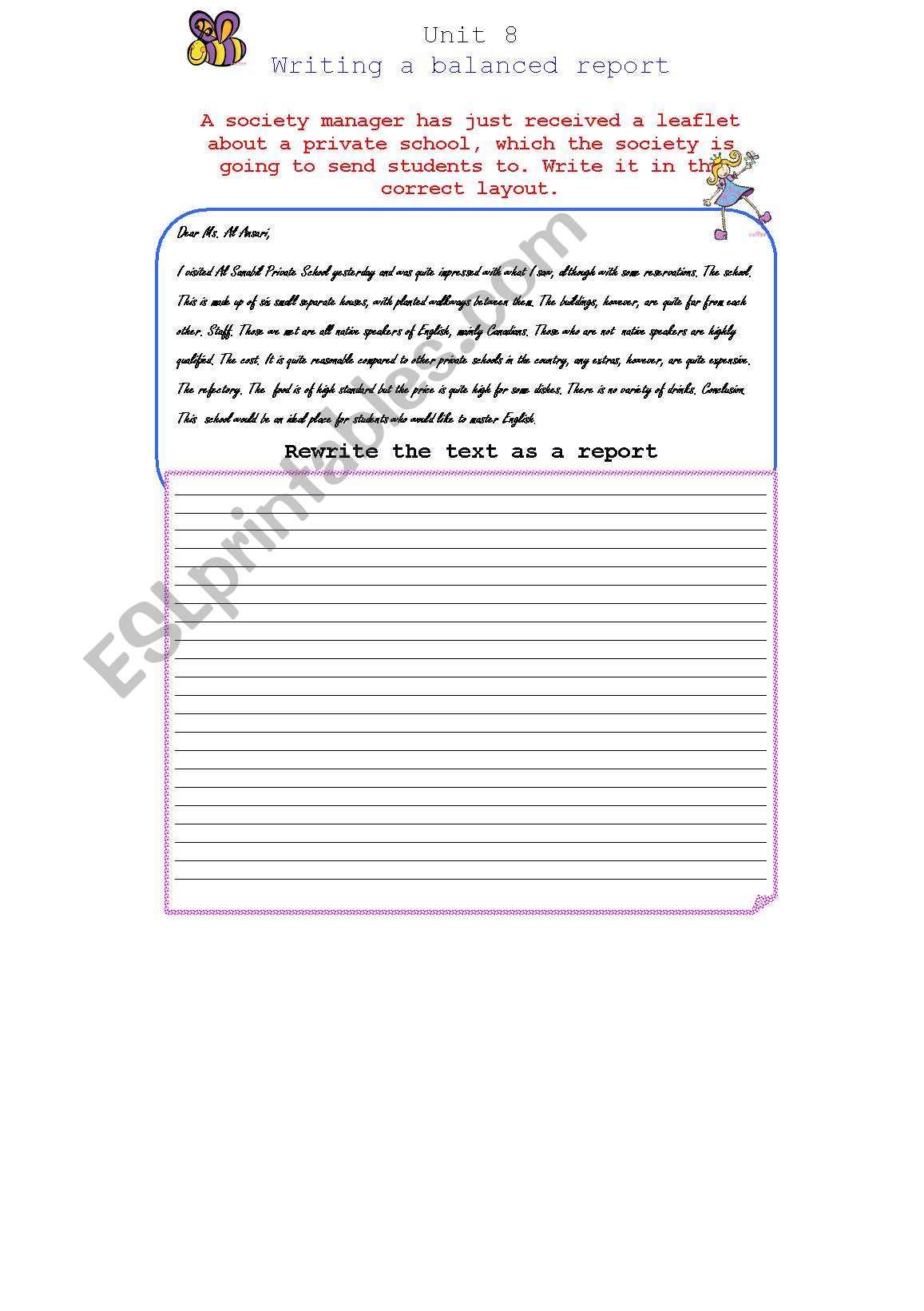 writing a report worksheet