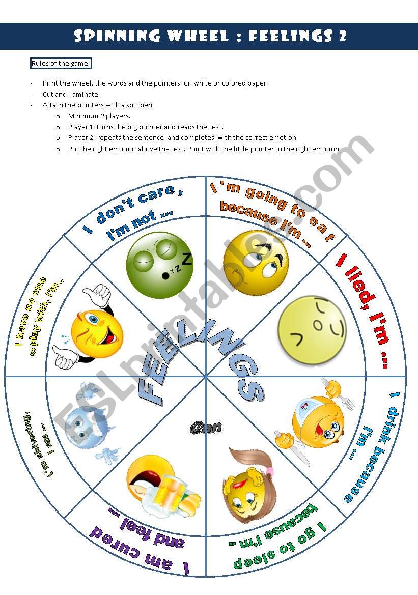 Spinning wheel: FEELINGS 2 worksheet
