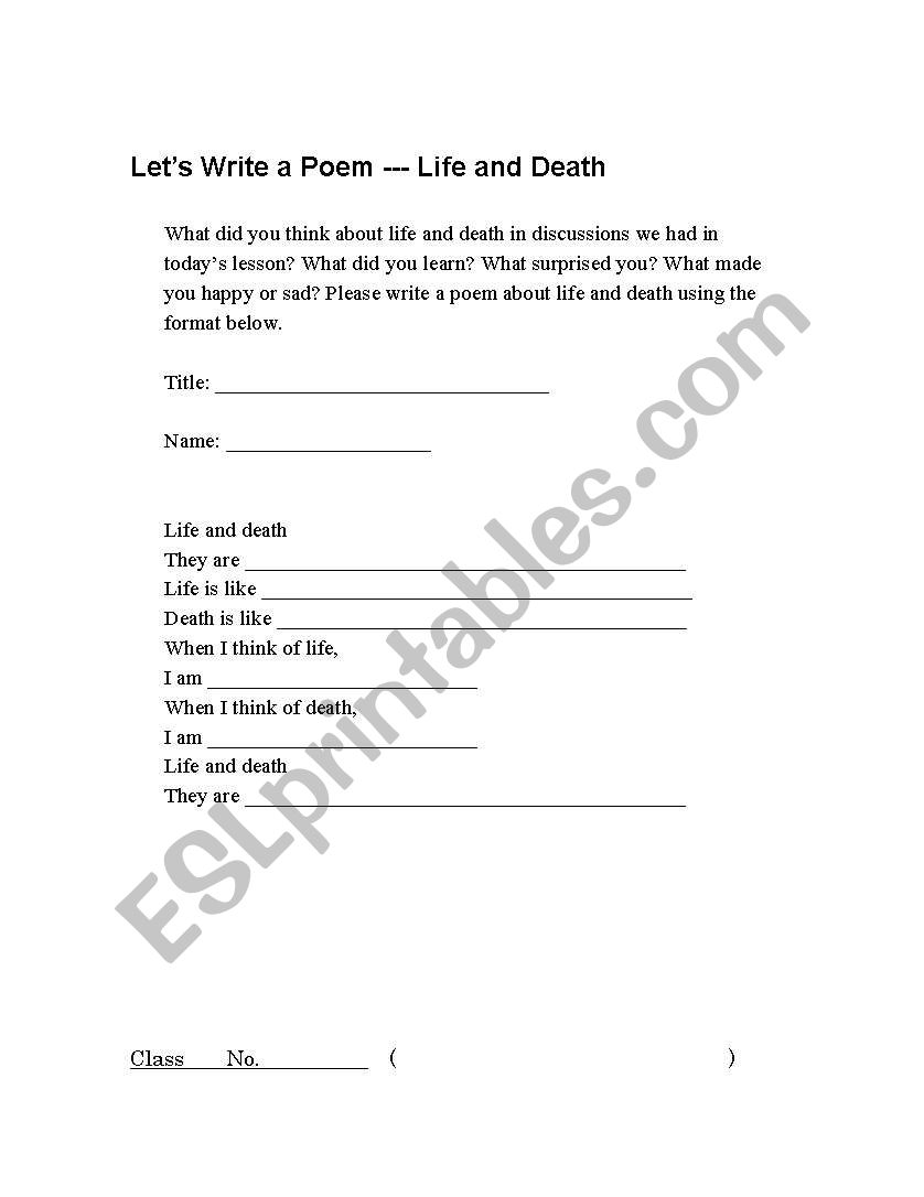 Lets wite a poem! worksheet