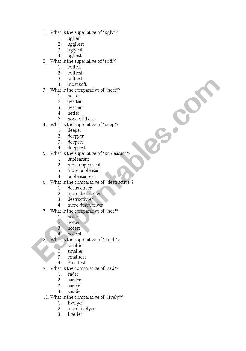 Choose the  superlative forrm worksheet