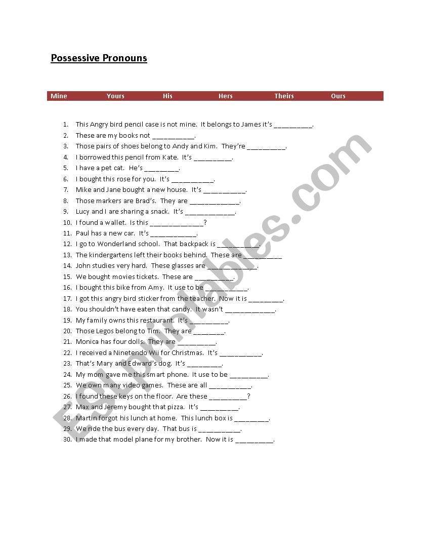 Possessive Pronouns worksheet