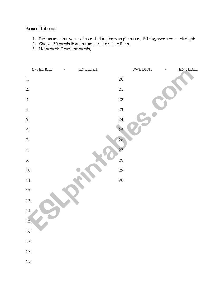 Area of Interest worksheet