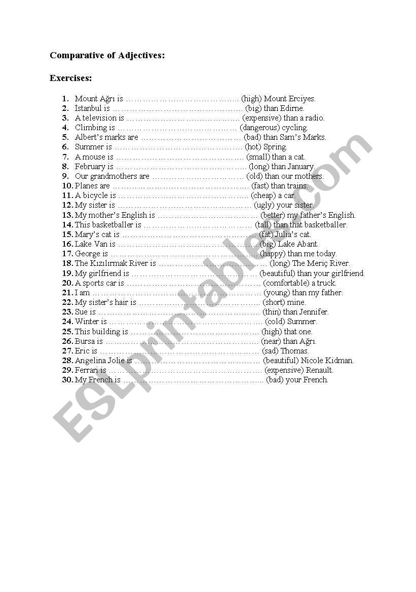 COMPARATIVES (EXERCISES) worksheet