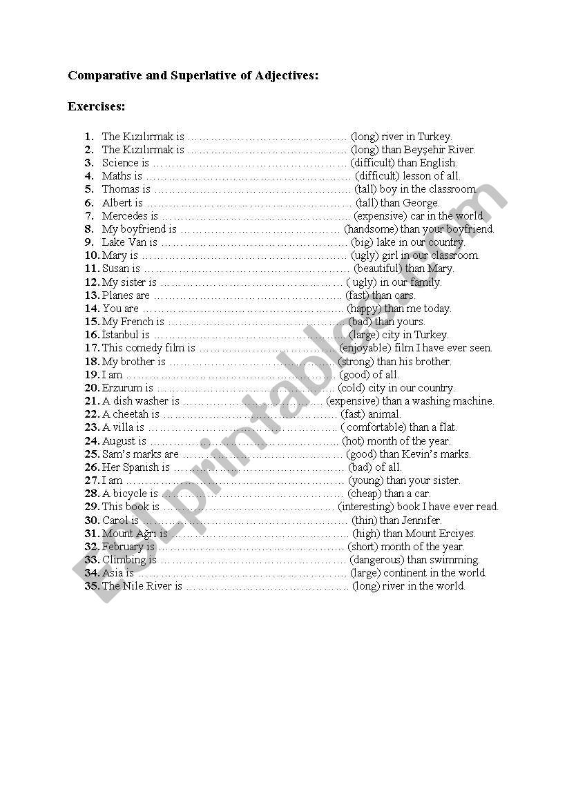 COMPARATIVE OR SUPERLATIVE? worksheet