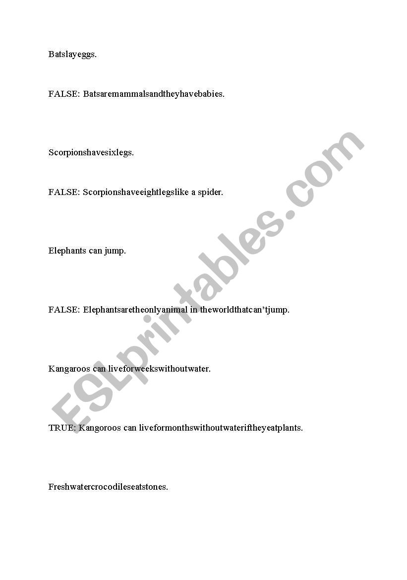 true false worksheet