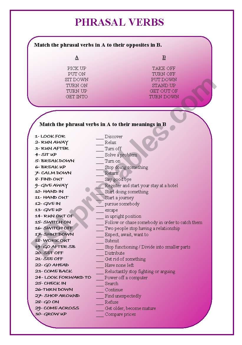 Phrasal verbs 1 worksheet