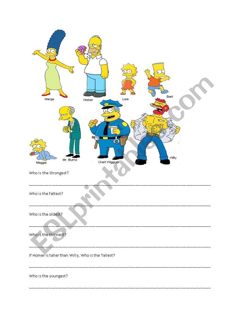 Simpsons Superlatives worksheet