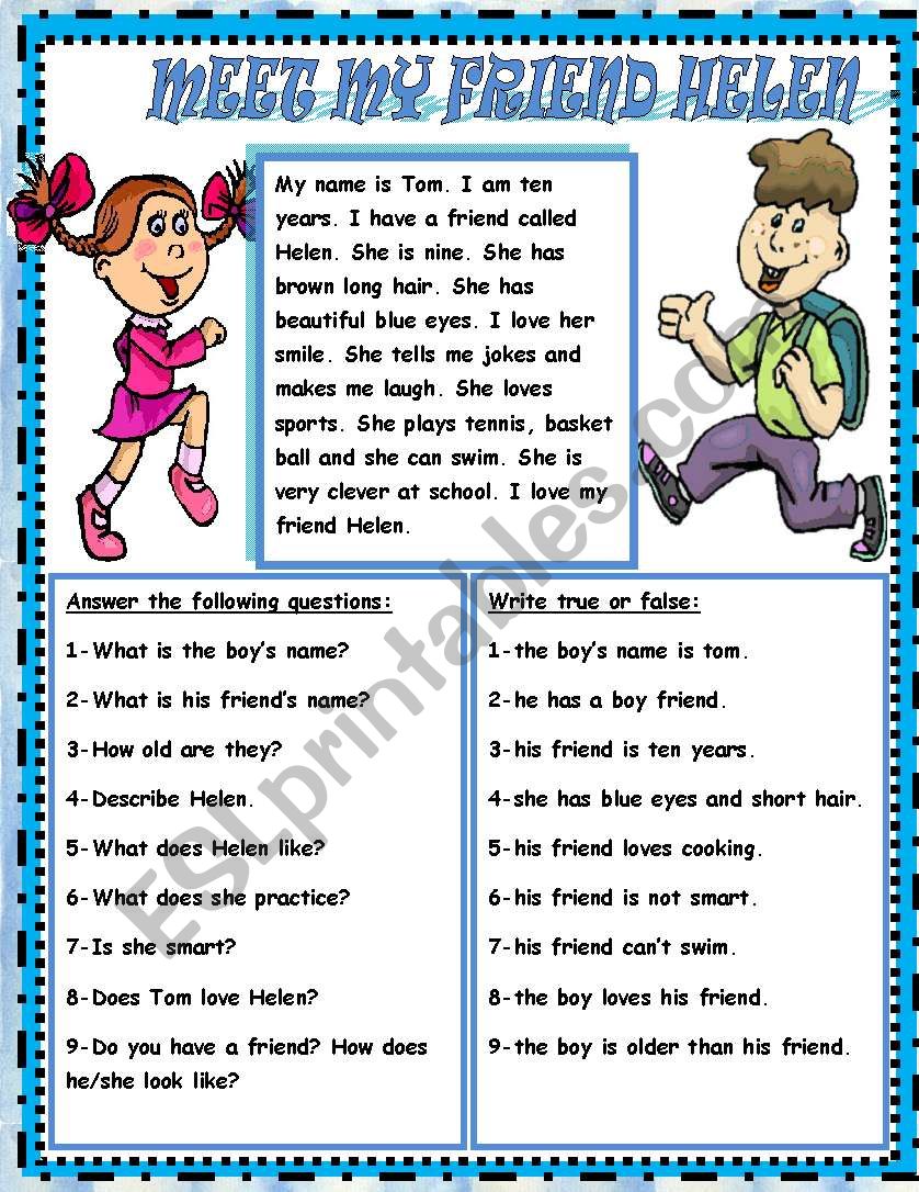 My friend Helen worksheet