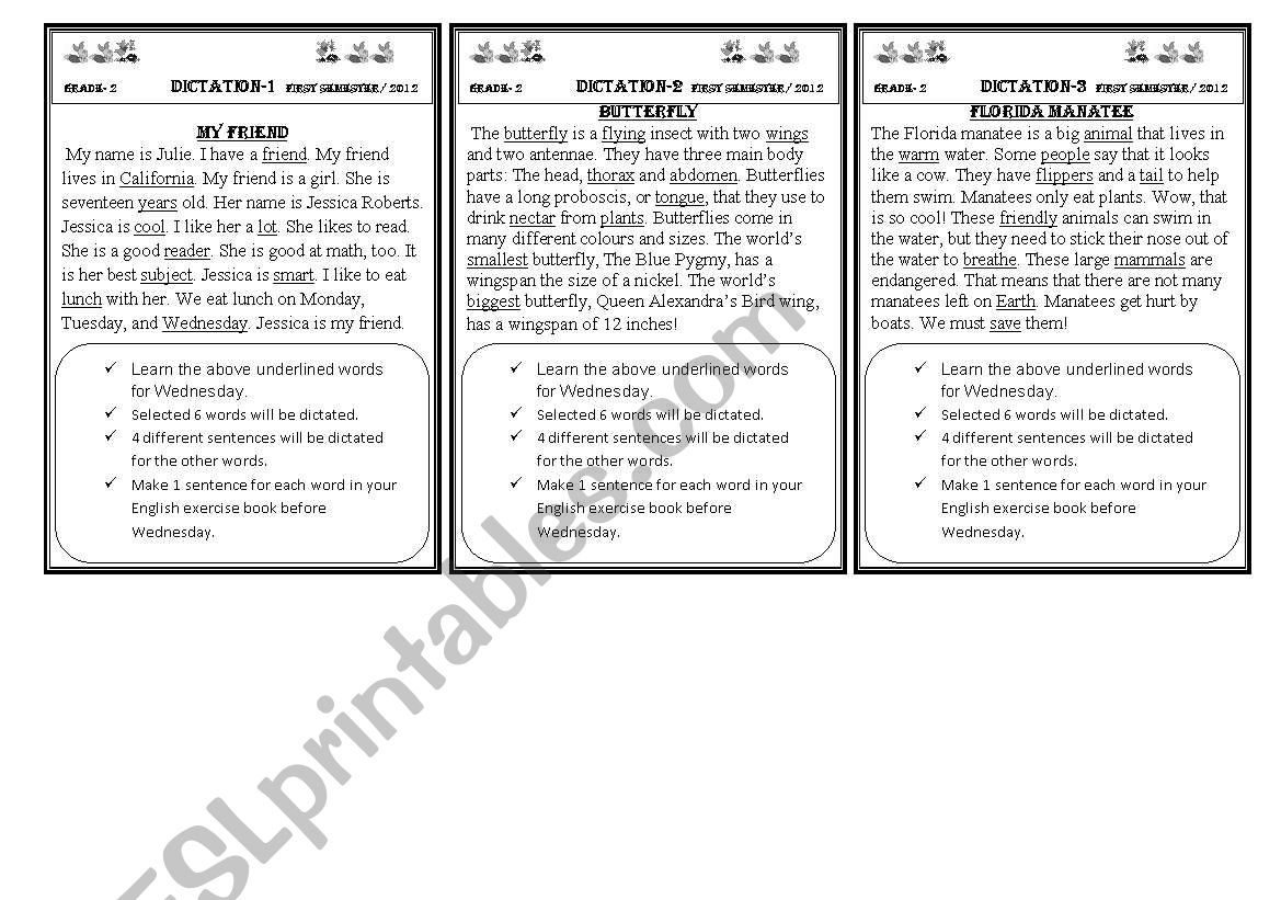 Dictation worksheet