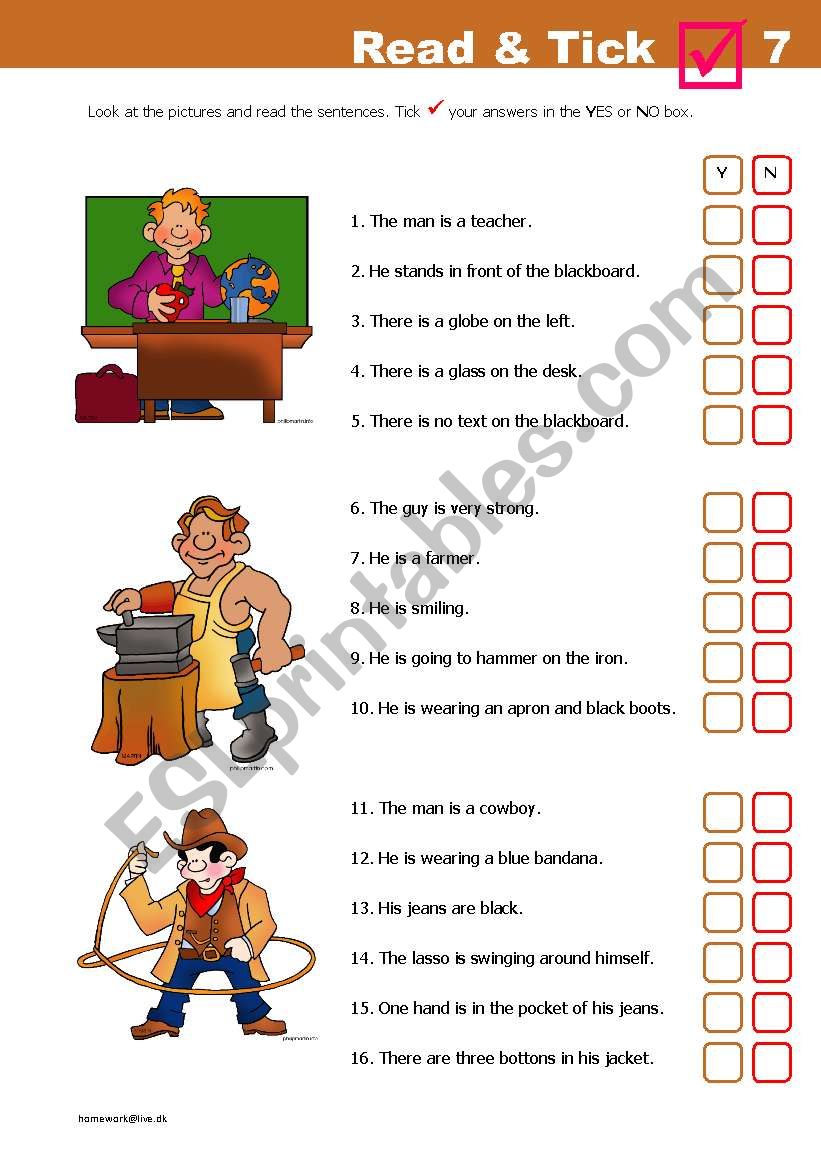Read & Tick 7 worksheet