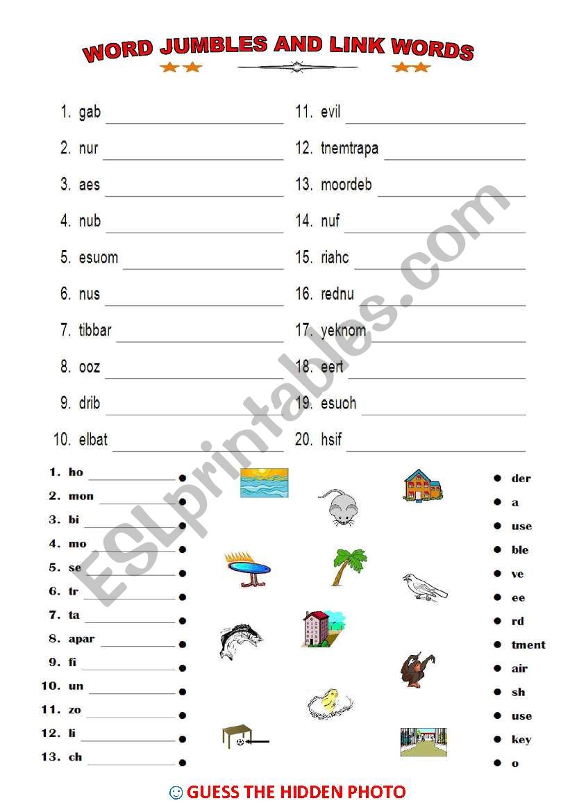 word jumbles and link words. worksheet