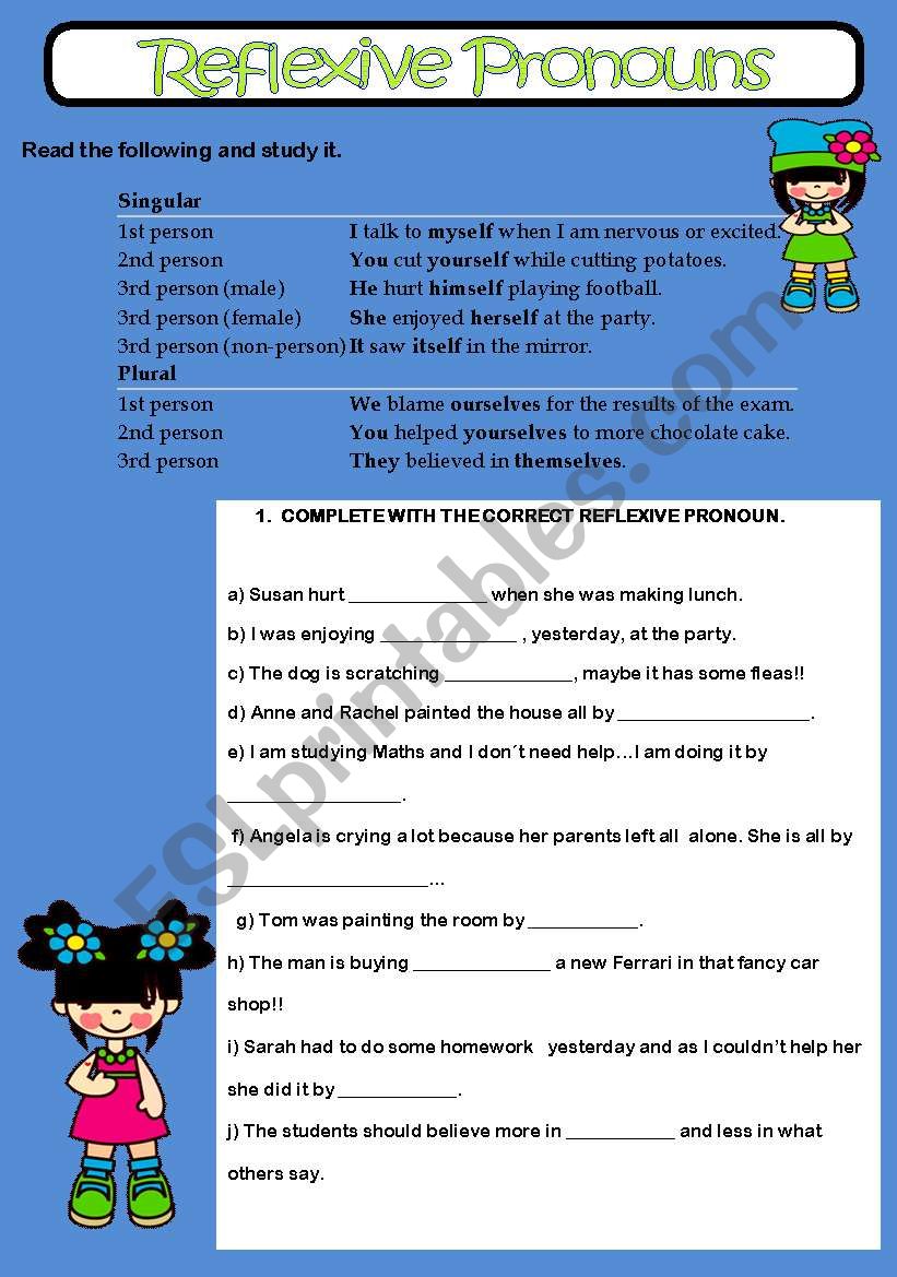 Reflexive pronouns worksheet