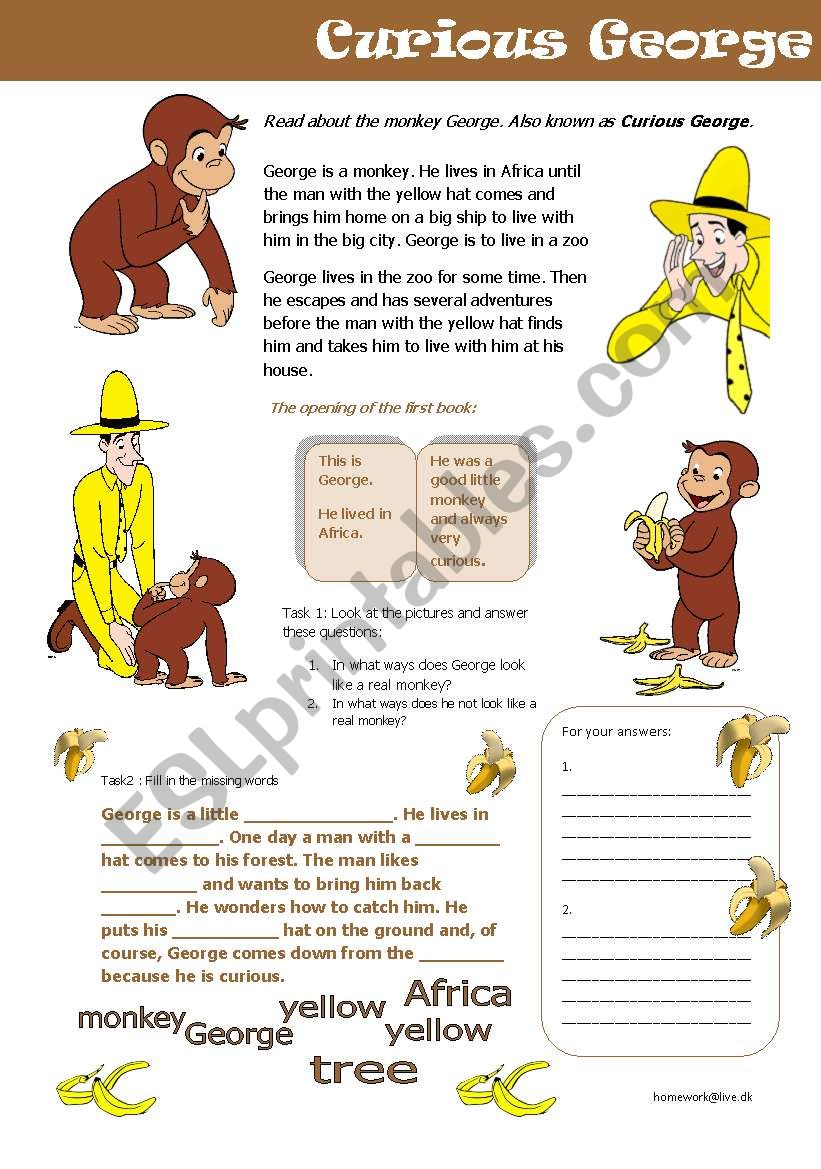 Curious George on Youtube worksheet