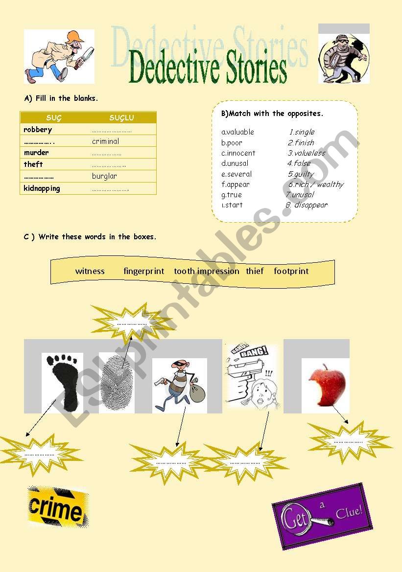 detective stories worksheet