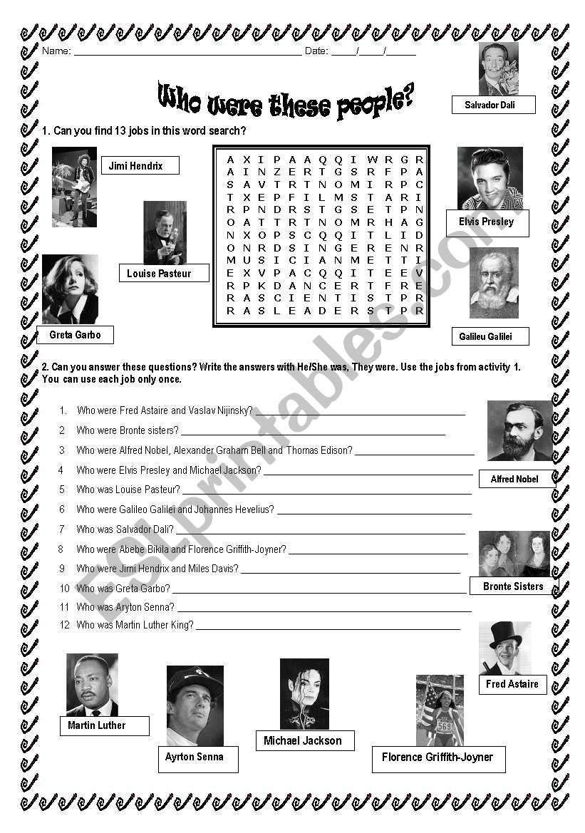 Who were these people? worksheet