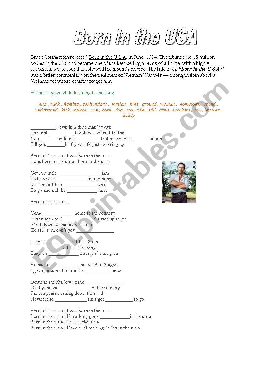 born in the usa worksheet