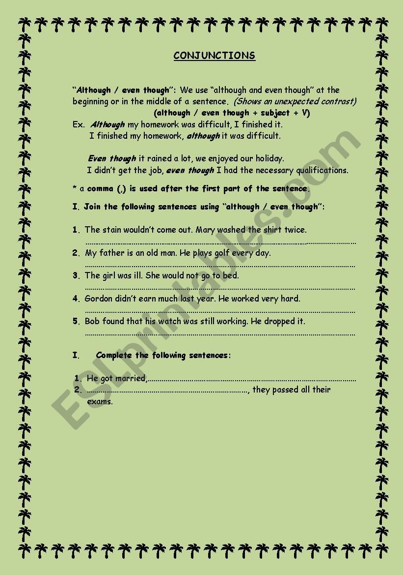 Conjunctions worksheet