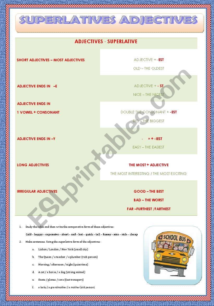 ADJECTIVES SUPERLATIVES worksheet