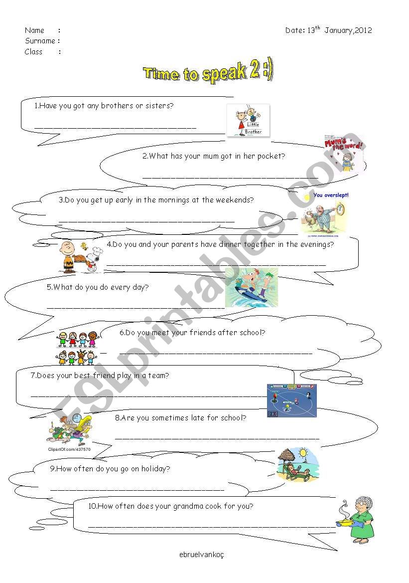 Speaking questions 2 worksheet